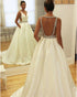 Sexy Satin Wedding Dresses with Beaded Belt Sexy New V-Neck Bridal Gowns Open Back